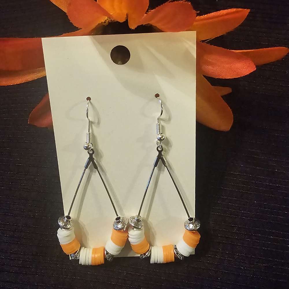 Orange and White Beaded Earrings